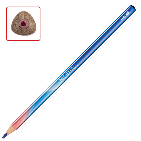 Карандаши цветные MAPED Nightfall, 12 цветов, корпус градиент металлик, трехгранные, натуральное дерево