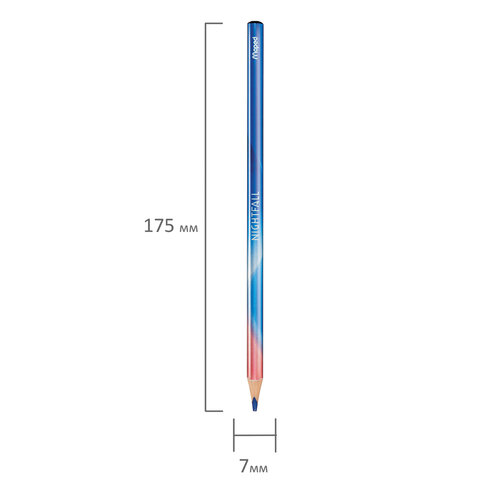 Карандаши цветные MAPED Nightfall, 12 цветов, корпус градиент металлик, трехгранные, натуральное дерево