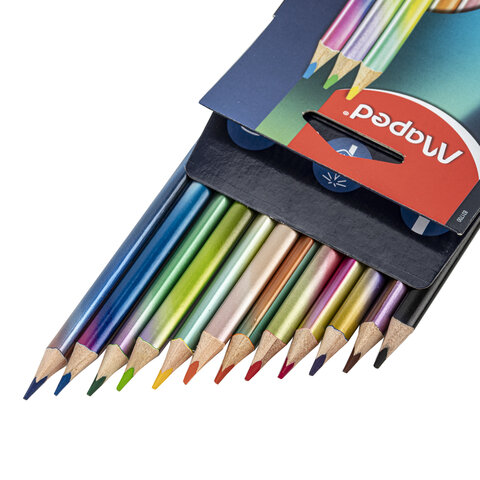 Карандаши цветные MAPED Nightfall, 12 цветов, корпус градиент металлик, трехгранные, натуральное дерево