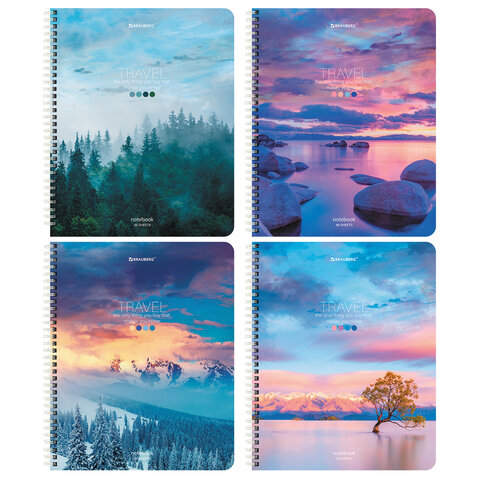 Тетрадь А5 96 л. клетка, BRAUBERG, гребень, обложка картон, Travel