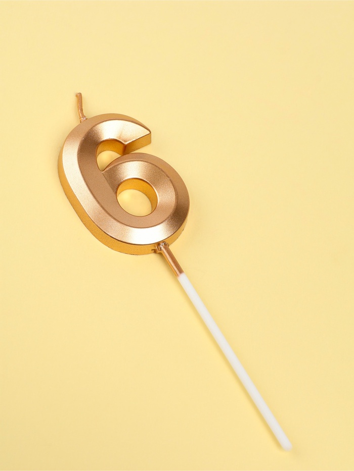 Свеча цифра для торта 6 на шпажке Грань, шампань, 5 см