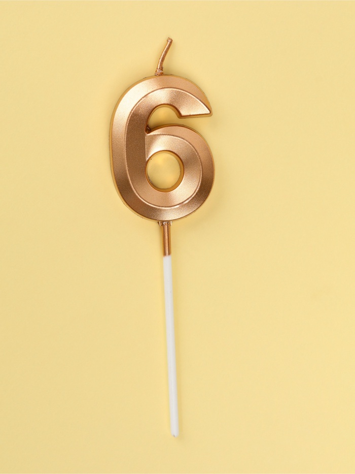 Свеча цифра для торта 6 на шпажке Грань, шампань, 5 см