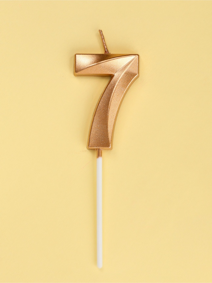 Свеча цифра для торта 7 на шпажке Грань, шампань, 5 см