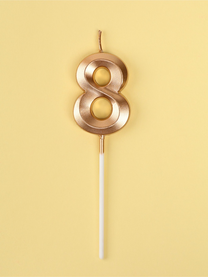 Свеча цифра для торта 8 на шпажке Грань, шампань, 5 см