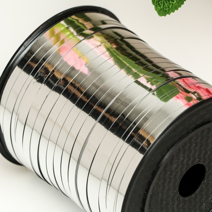 Лента для декора и подарков, серебряный, металлизированная, 0.5 см × 250 м