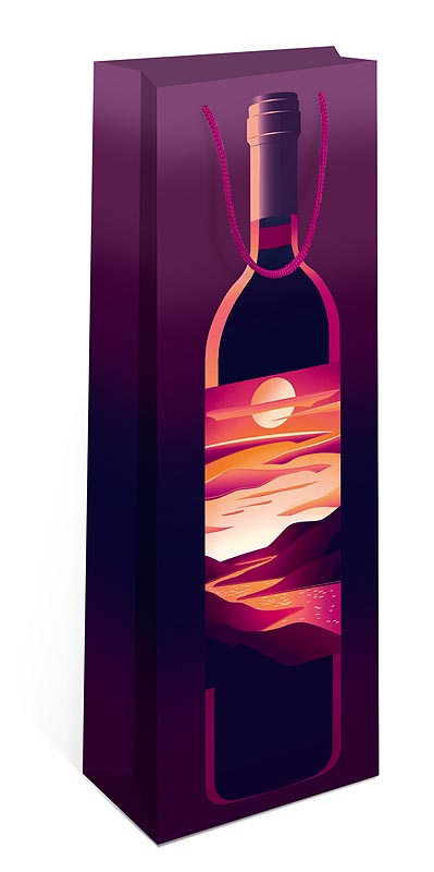 Пакет подарочный бумажный 36*12*8 см (под бутылку) Закат