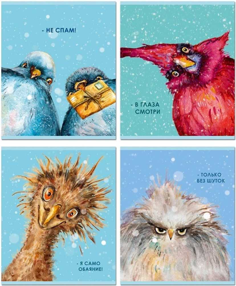 Тетрадь А5 48л клетка Полином Птицы УФ-лак