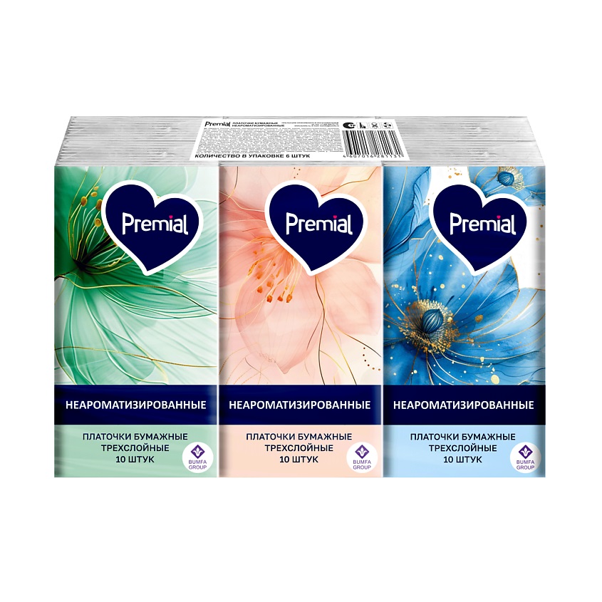 Платочки бумажные Премиал Классик 3сл. белые
