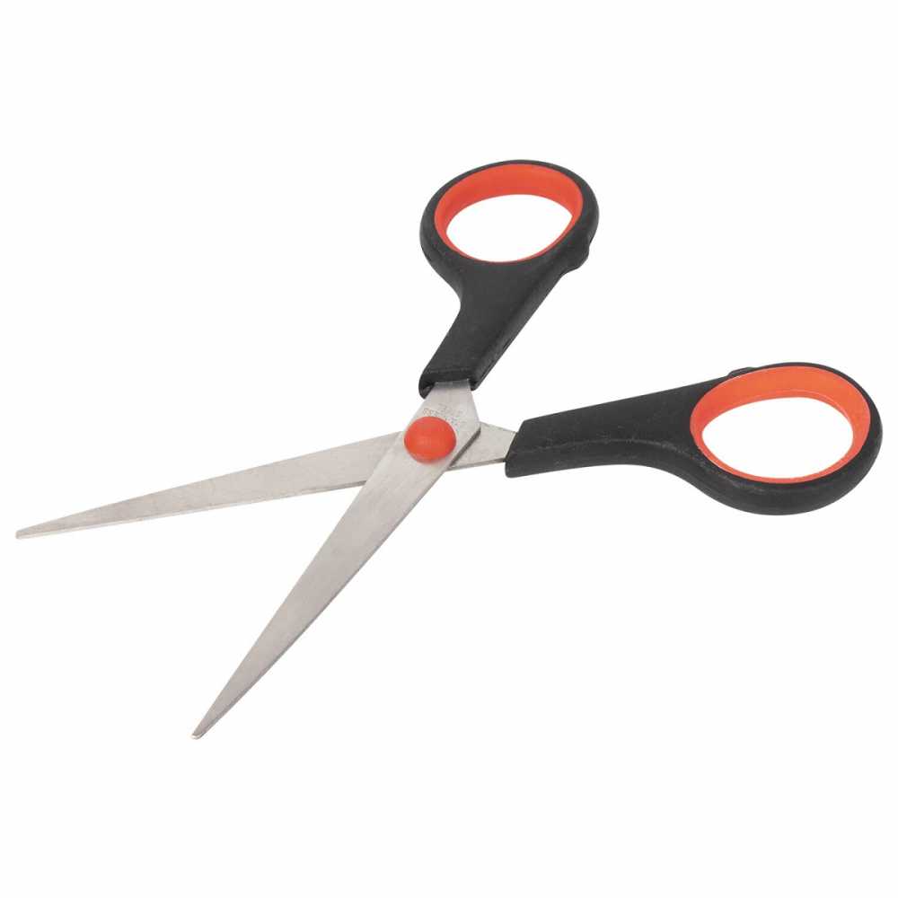 Ножницы STAFF EVERYDAY, 150 мм, бюджет, резиновые вставки, черно-красные, ПВХ чехол