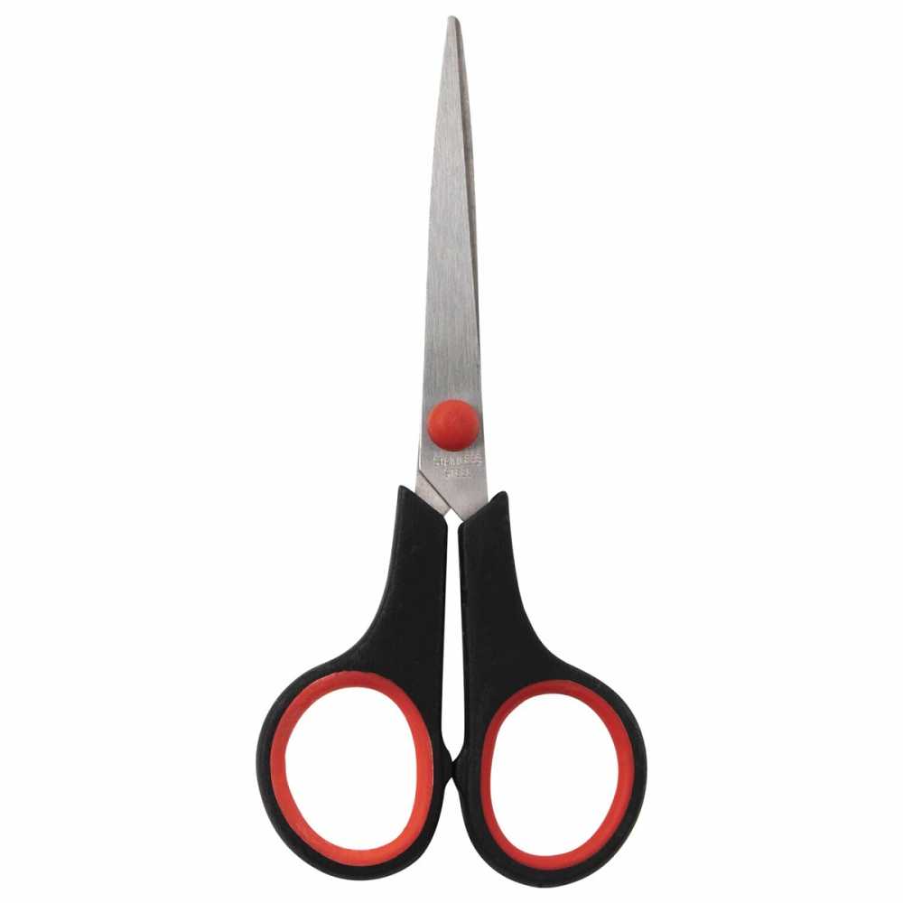 Ножницы STAFF EVERYDAY, 150 мм, бюджет, резиновые вставки, черно-красные, ПВХ чехол