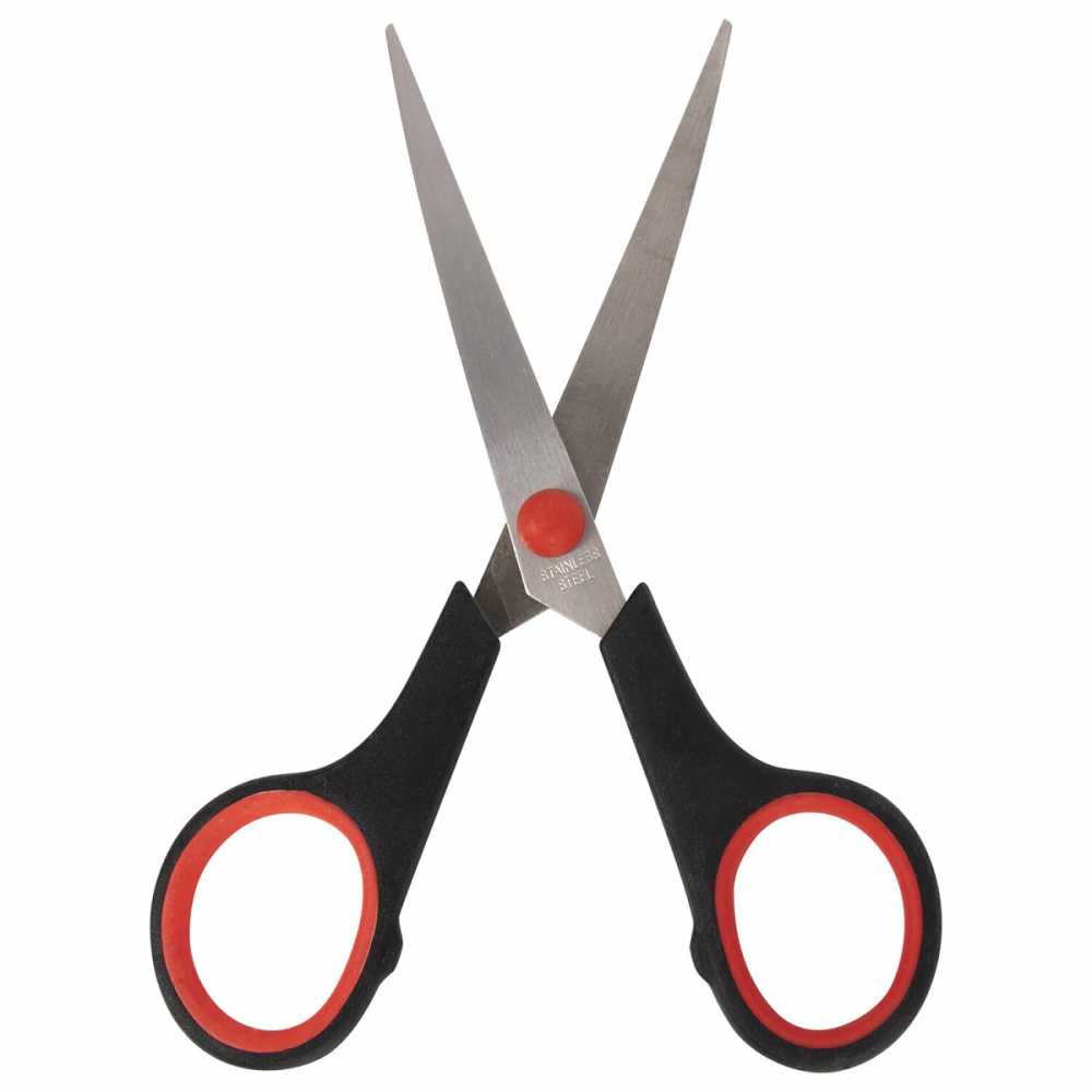 Ножницы STAFF EVERYDAY, 150 мм, бюджет, резиновые вставки, черно-красные, ПВХ чехол
