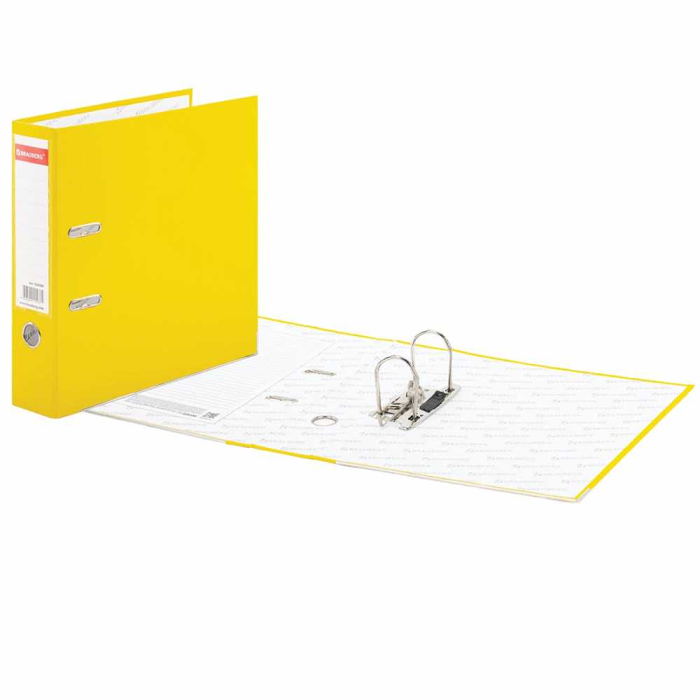 Папка-регистратор, покрытие пластик, 75 мм, ПРОЧНАЯ, с уголком, BRAUBERG, желтая