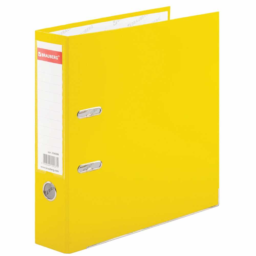 Папка-регистратор, покрытие пластик, 75 мм, ПРОЧНАЯ, с уголком, BRAUBERG, желтая