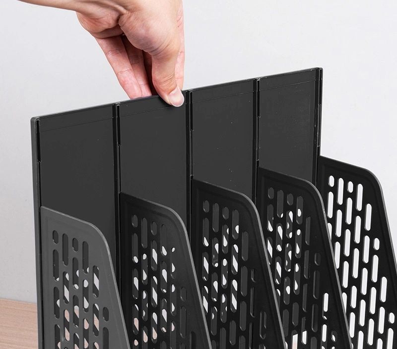 Лоток для бумаг вертикальный 4-х секционный Deli 32*25*27см черный, сборный, пластик