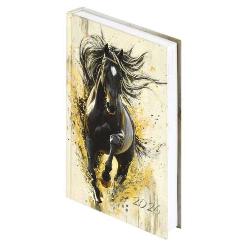 Ежедневник датированный 2026г А5 160л., Вороной конь, твердый переплет