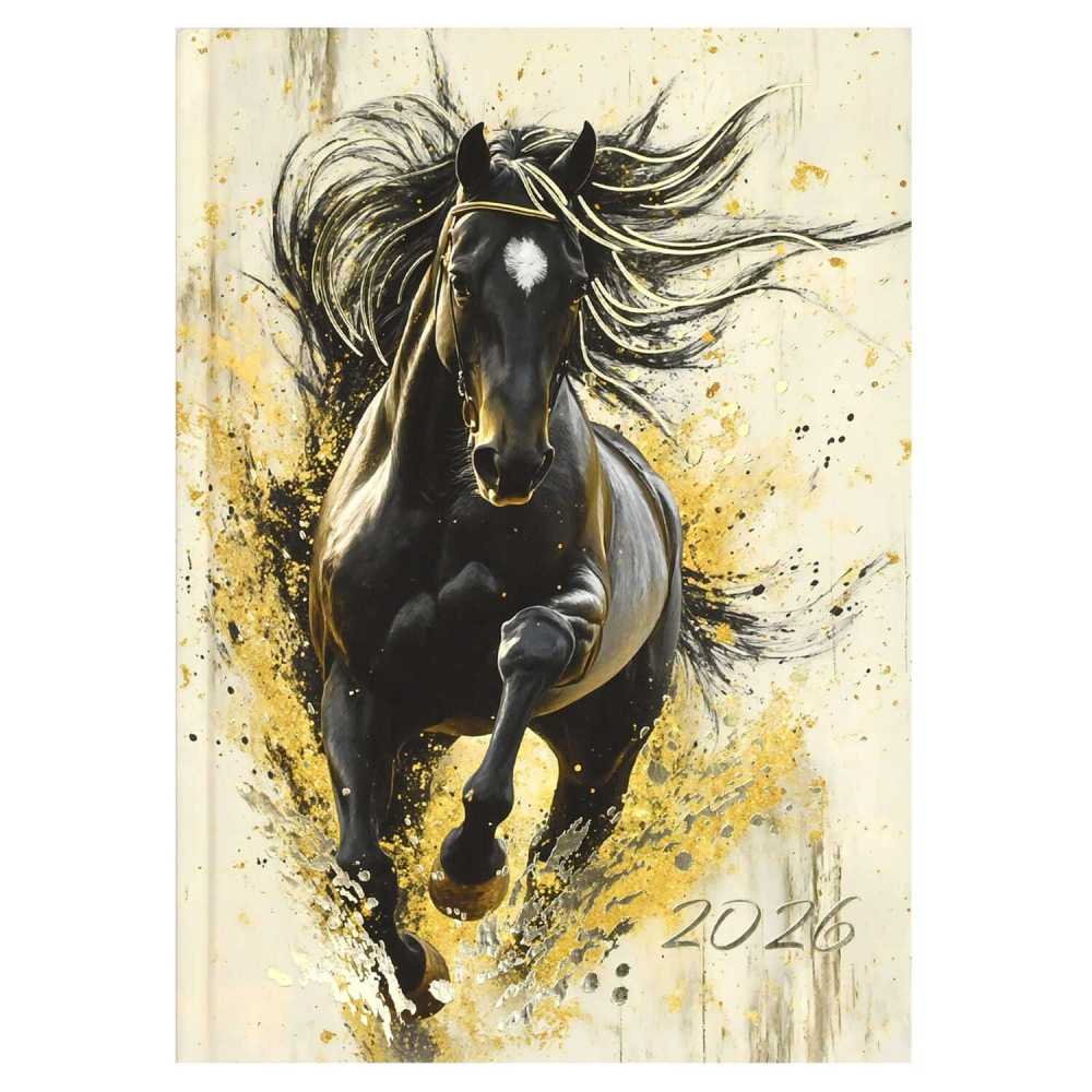 Ежедневник датированный 2026г А5 160л., Вороной конь, твердый переплет