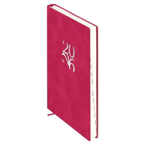 Ежедневник датированный 2026г А6 120л., кожзам, мягкий переплет, Бейбискин малиновый, тиснение фольгой, ляссе