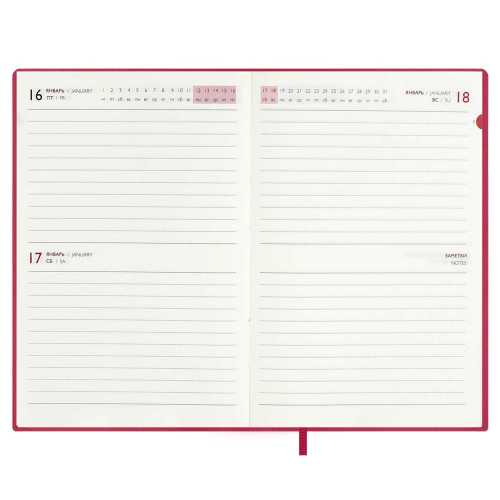 Ежедневник датированный 2026г А6 120л., кожзам, мягкий переплет, Бейбискин малиновый, тиснение фольгой, ляссе