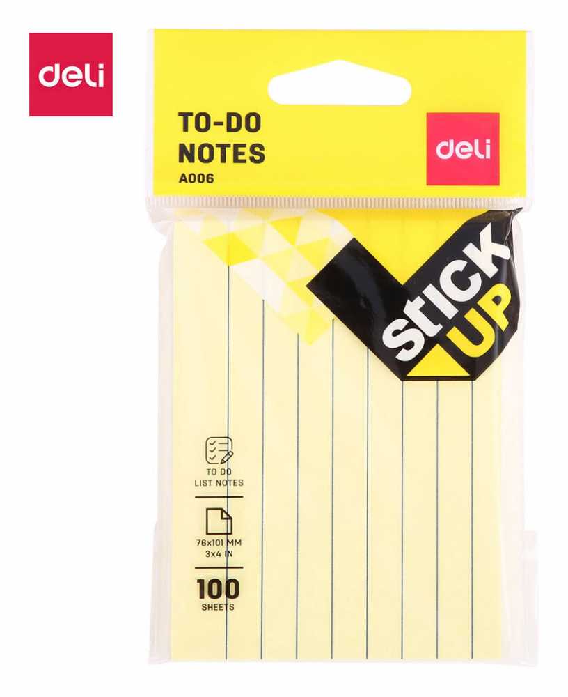 Бумага с липким краем (76*101мм) 100л., жёлтая, линейка Deli