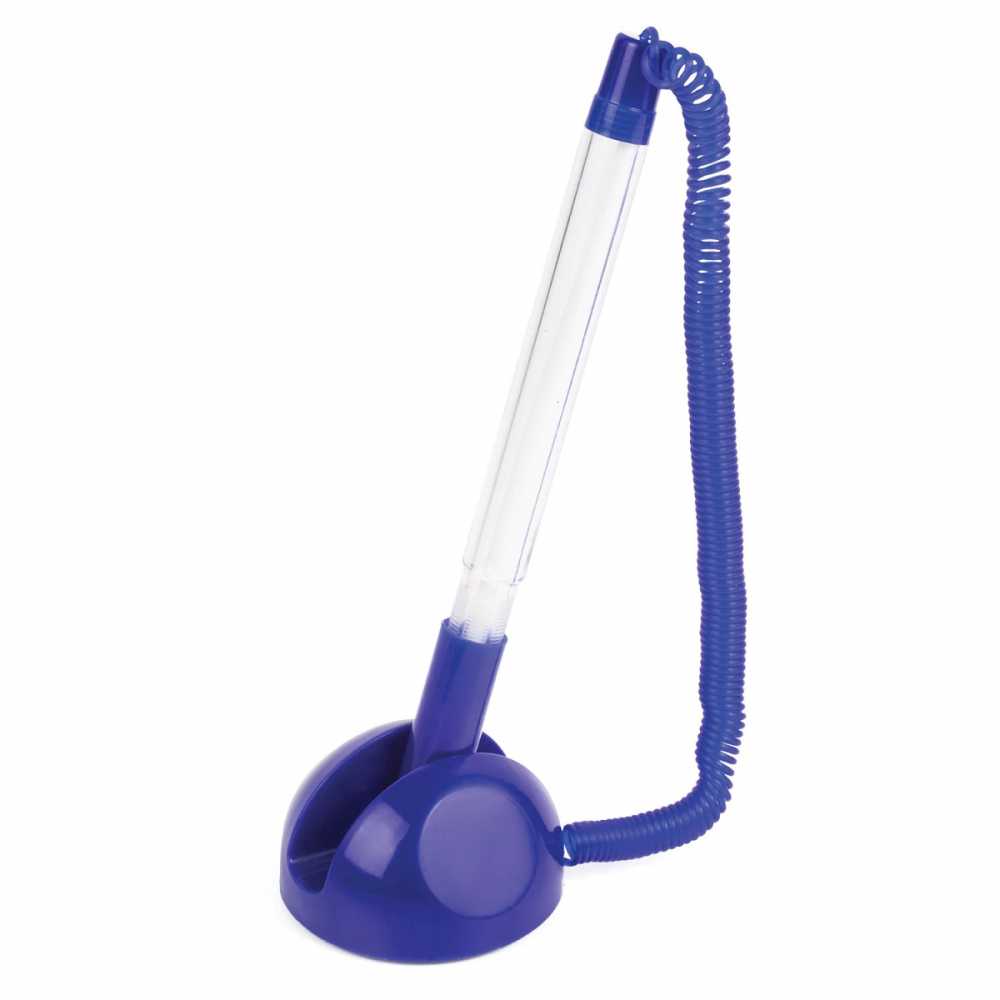 Ручка шариковая настольная BRAUBERG Стенд-Пен, СИНЯЯ, пружинка, корпус синий, линия 0,5 мм