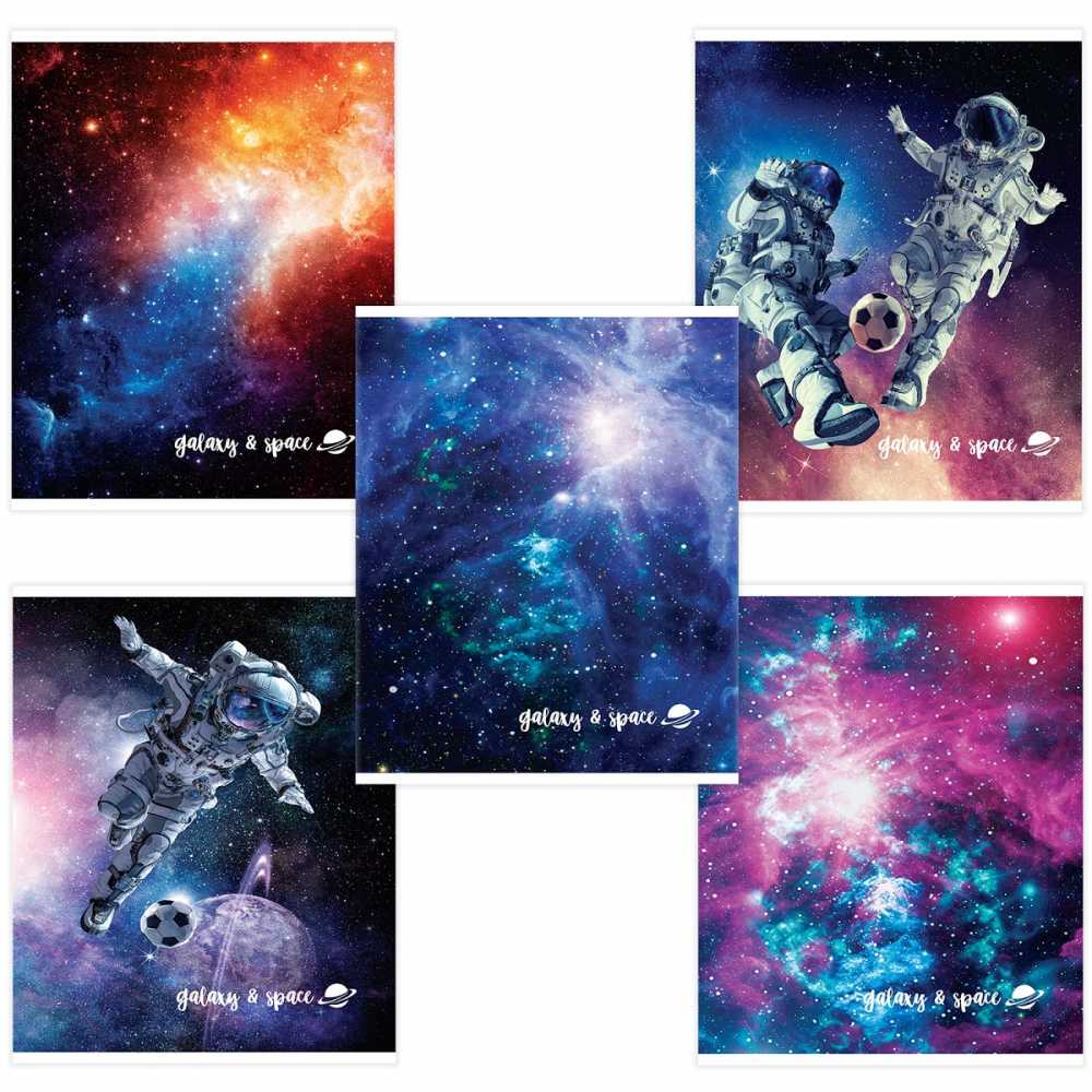 Тетрадь А5, 96 л., BRAUBERG, скоба, клетка, обложка картон, КОСМОС