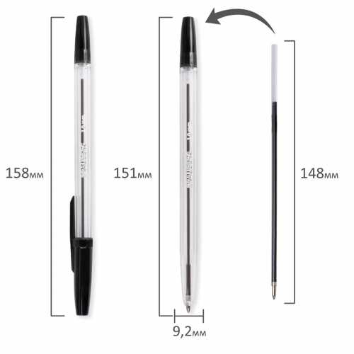 Ручка шариковая BRAUBERG Line, ЧЕРНАЯ, корпус прозрачный, узел 1 мм, линия письма 0,5 мм