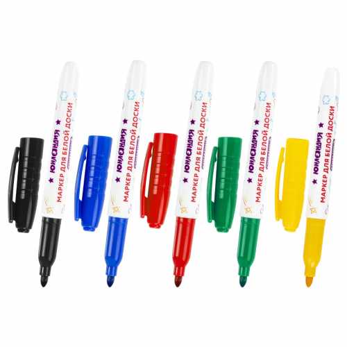 Маркеры стираемые для белой доски НАБОР 5 ЦВЕТОВ, ЮНЛАНДИЯ COLORWAY, 3 мм