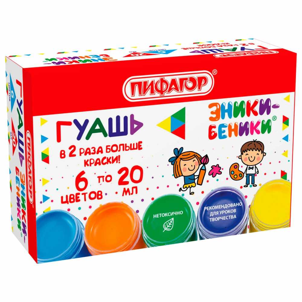 Гуашь ПИФАГОР ЭНИКИ-БЕНИКИ NEW, 6 цветов по 20 мл
