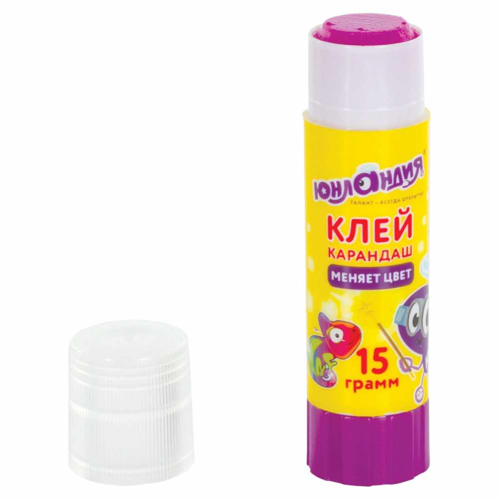 Клей-карандаш цветной ЮНЛАНДИЯ "ЮНЛАНДИК И ХАМЕЛЕОН", 15 г, обесцвечивающийся после высыхания