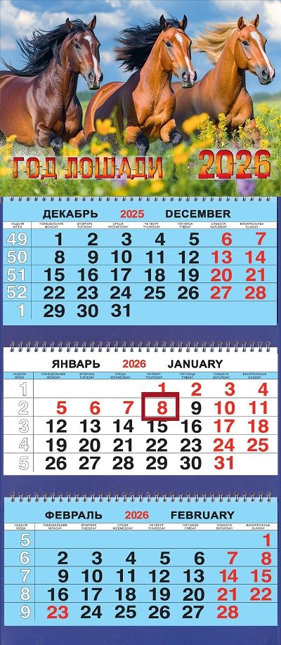 Календарь квартальный на 2026 год, 3 блока 3 гребня с курсором, 310*690мм. Трио в цветах