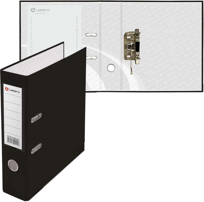 Регистратор А4 75мм PР, Черный, карман, металлическая окантовка, LAMARK