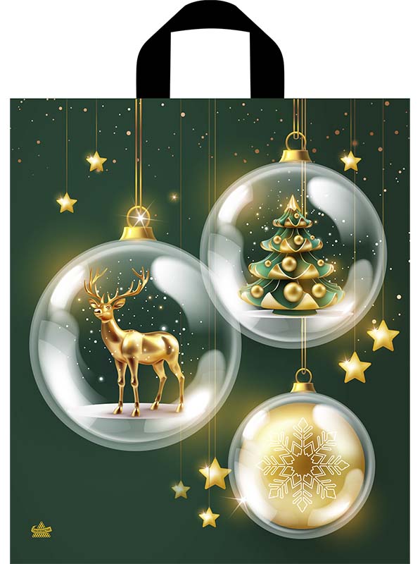 Пакет подарочный новогодний 43,5*38см (35мк) с петлевой ручкой,  Изумрудный блеск