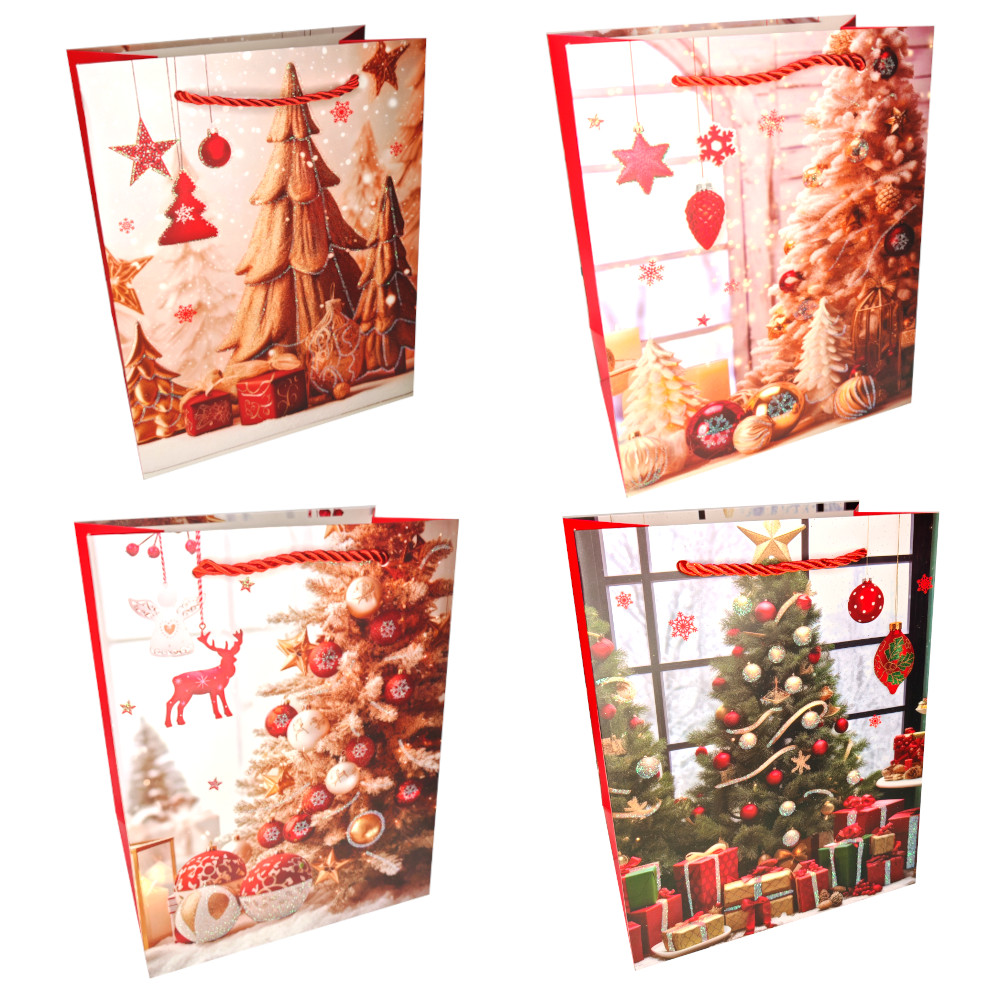 Пакет подарочный бумажный новогодний 18*23*10 см, Атмосфера праздника, микс