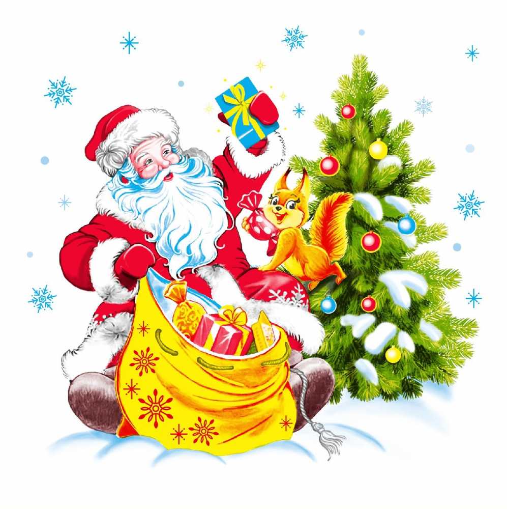 Салфетки бумажные новогодние 24*24см, однослойные, Дед Мороз 50 шт.