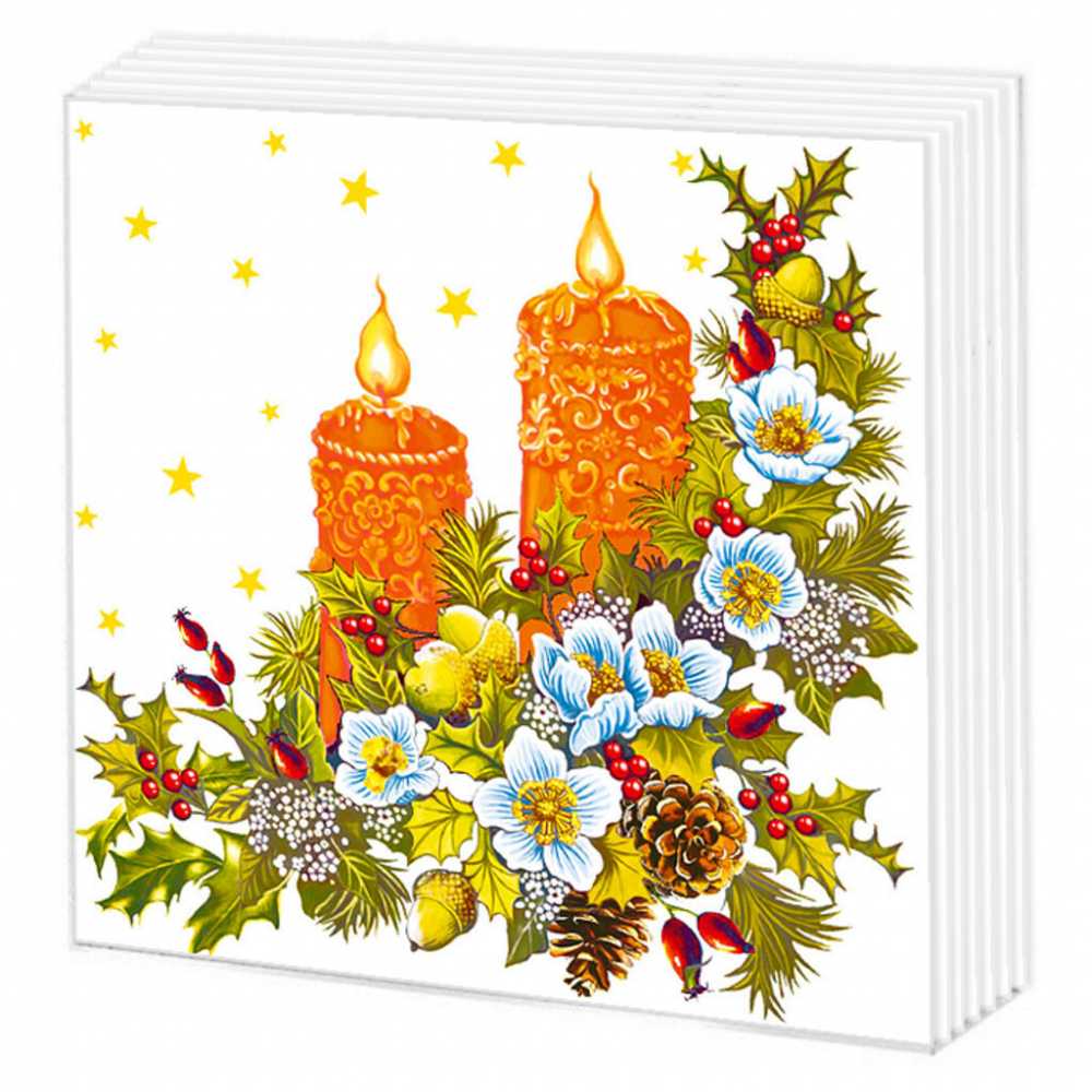 Салфетки бумажные новогодние 33*33см, 2-х слойные, Свечи 20 шт.