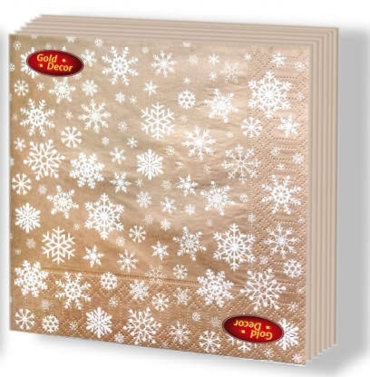 Салфетки бумажные новогодние Gold decor "Рождественские снежинки" 33*33см, 20 шт., 3-х слойная