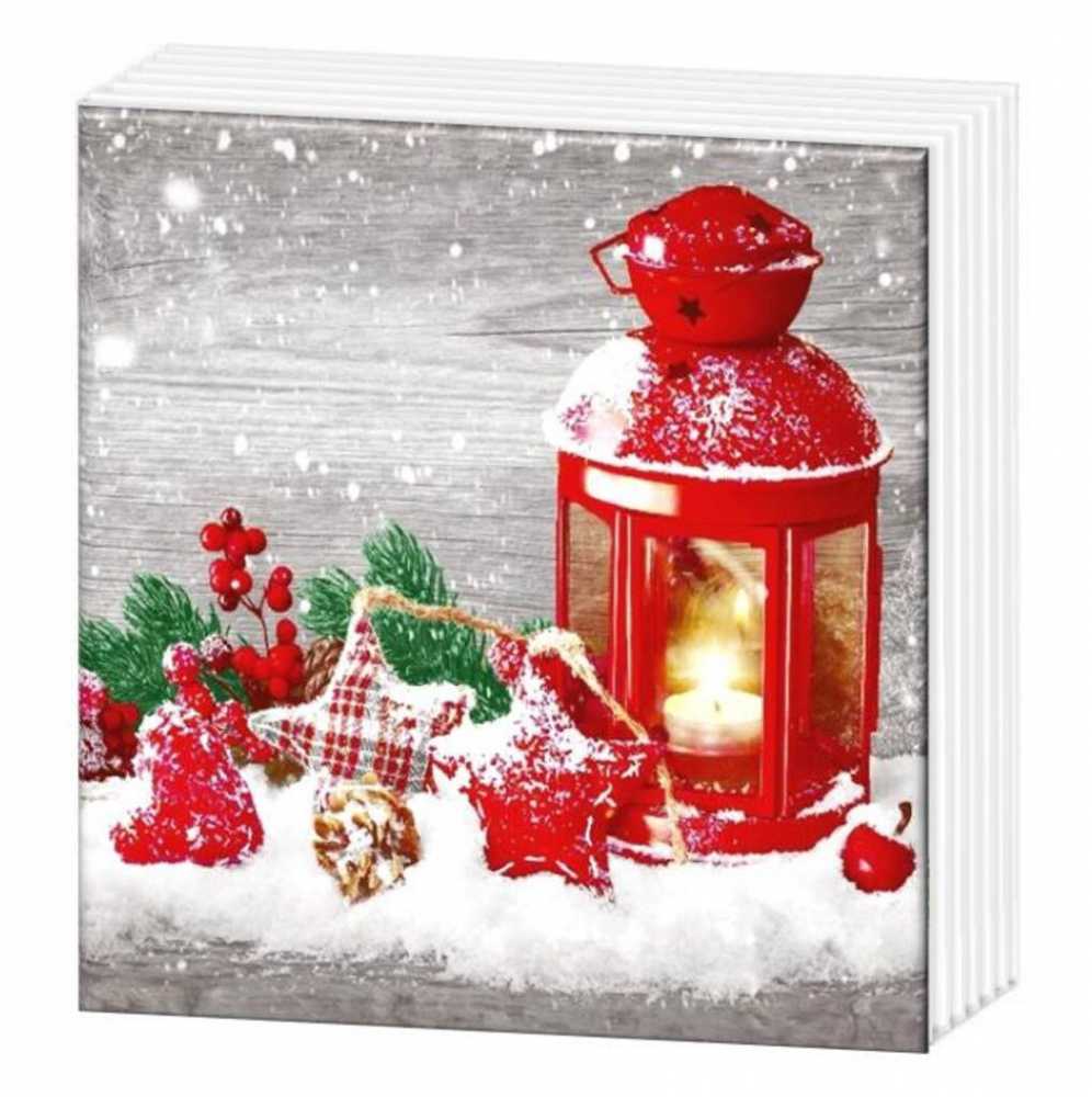 Салфетки бумажные новогодние 33*33см, 2-х слойные, Новогодний фонарь 20 шт.