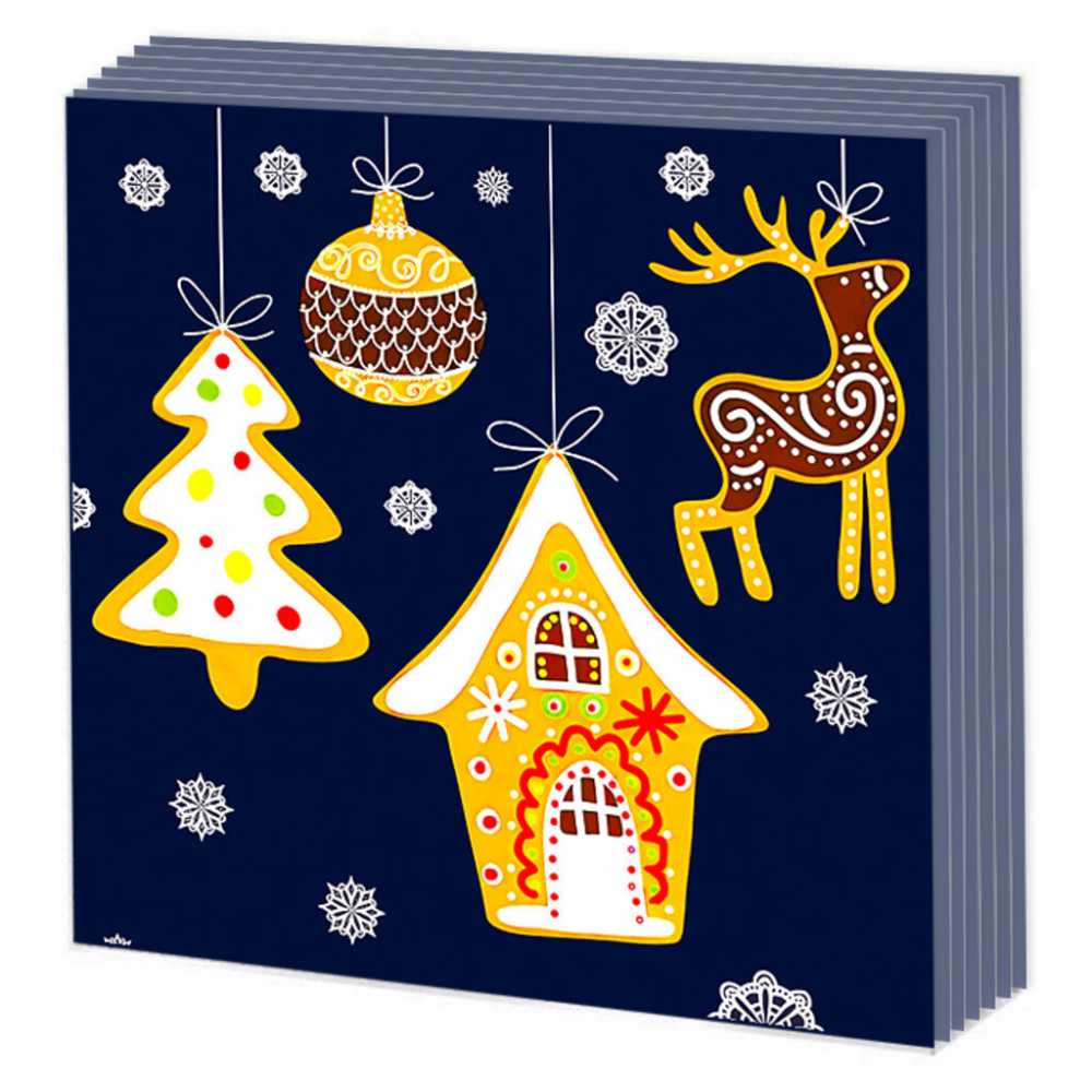 Салфетки бумажные новогодние 33*33см, 2-х слойные, Новогодние пряники 20 шт.