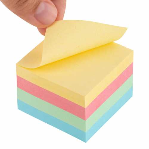 Блок самоклеящийся (стикеры) STAFF STANDARD, ПАСТЕЛЬНЫЙ 51х51 мм, 4 цвета, 400 листов