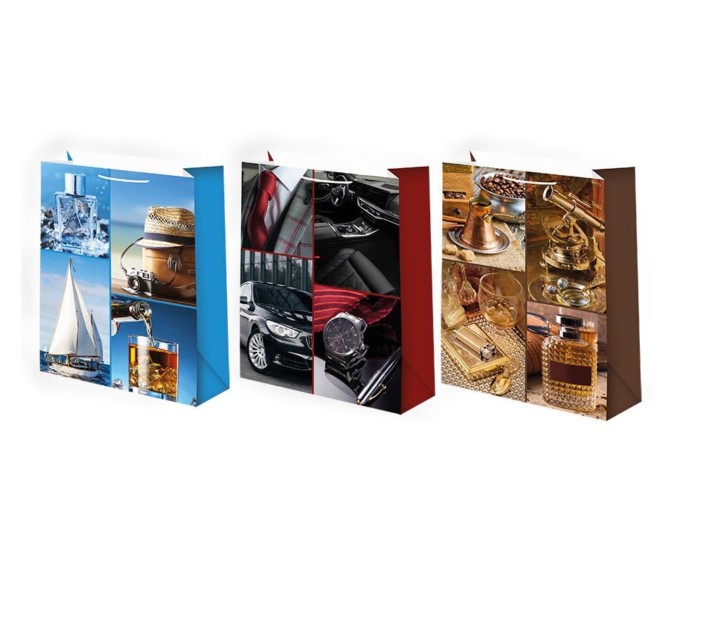 Пакет подарочный бумажный 33*45*10 см, Мужской микс