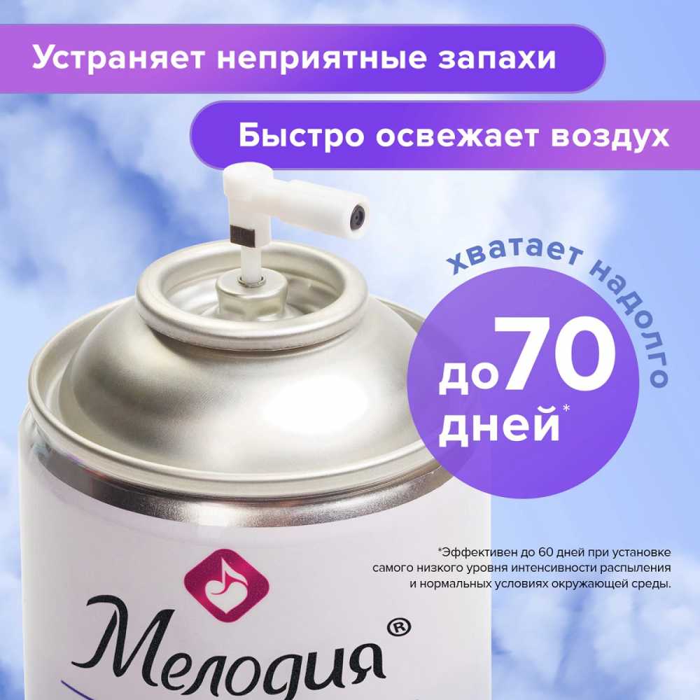 Сменный баллон 250 мл МЕЛОДИЯ Альпийская свежесть, для автоматических освежителей, универсальный