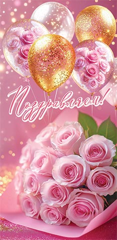 Конверт для денег Поздравляем! Шары и розы