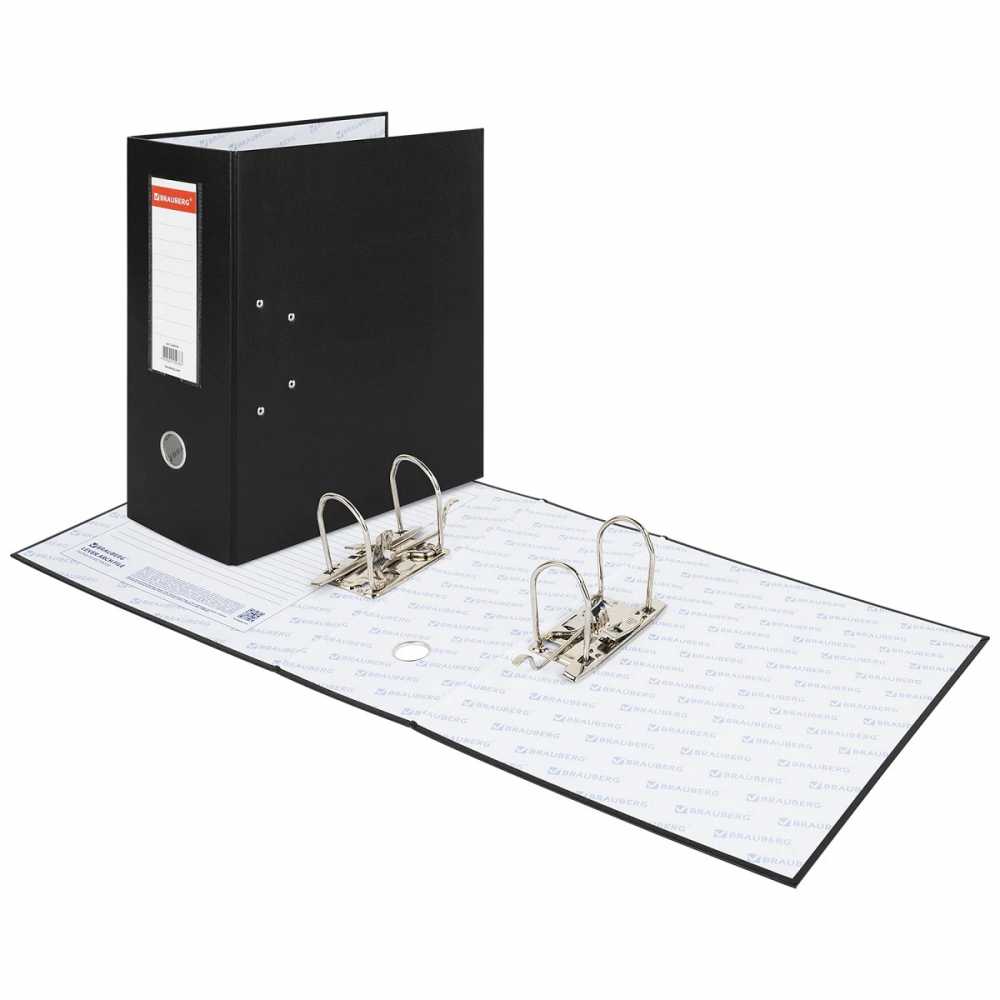Папка-регистратор BRAUBERG с двумя арочными механизмами (до 800 листов), покрытие ПВХ, 125 мм, черная