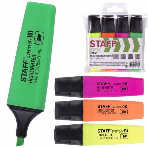 Набор текстовыделителей STAFF EVERYDAY HL-638, 4 шт., АССОРТИ, линия 1-5 мм