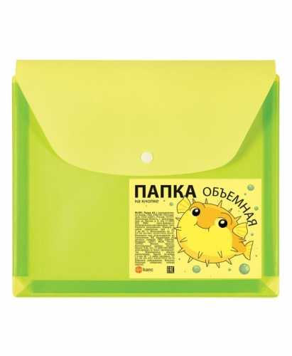 Конверт на кнопке 228*188мм, ПВХ, расширение до 2,5см (250 л), лайм