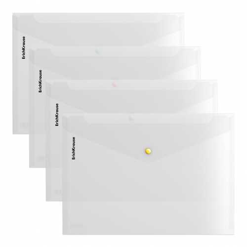 Папка конверт на кнопке А4 Glossy Clear 0,16мм прозрачный, с цветной кнопкой ErichKrause