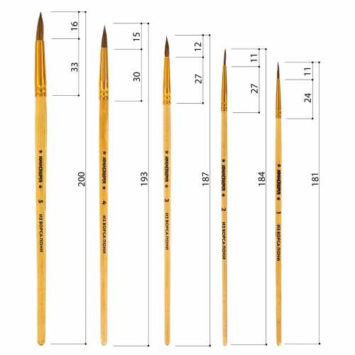 Кисти набор 5 шт. (ПОНИ: круглые № 1, 2, 3, 4, 5), блистер, ЮНЛАНДИЯ