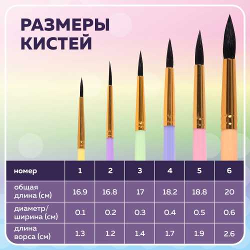 Кисти набор 6 шт. БЕЛКА (круглые № 1, 2, 3, 4, 5, 6), блистер, BRAUBERG KIDS