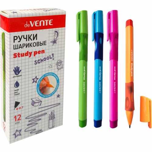 Ручка для левшей Study Pen, 0,7мм, синяя, с эргономичным каучуковым держателем deVENTE