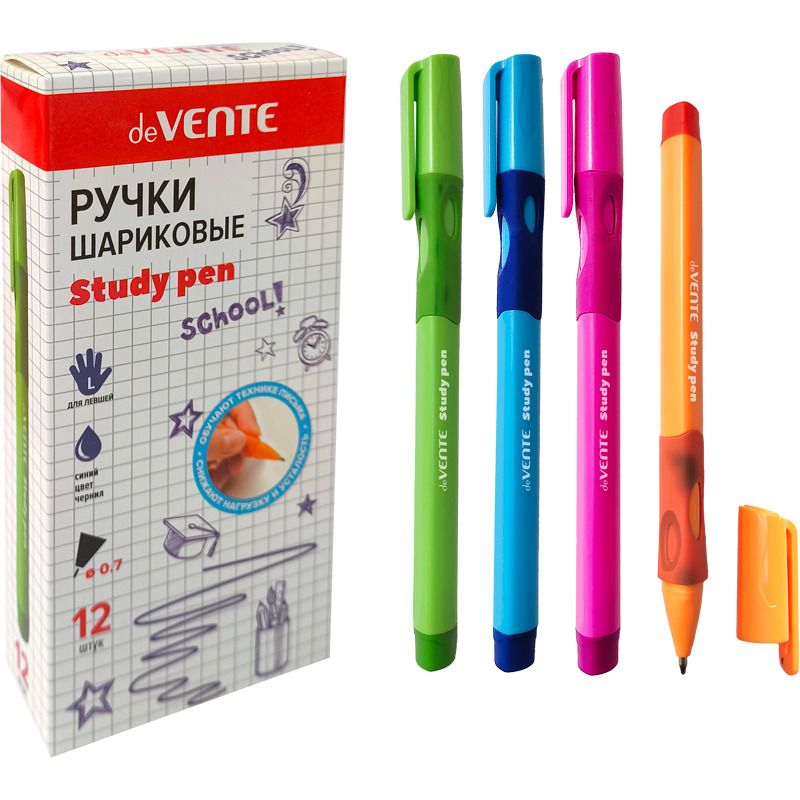 Ручка для левшей Study Pen, 0,7мм, синяя, с эргономичным каучуковым держателем deVENTE